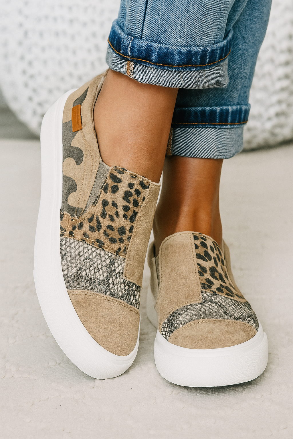 Baskets slip-on femme imprimées, semelle épaisse, du 35 au 43