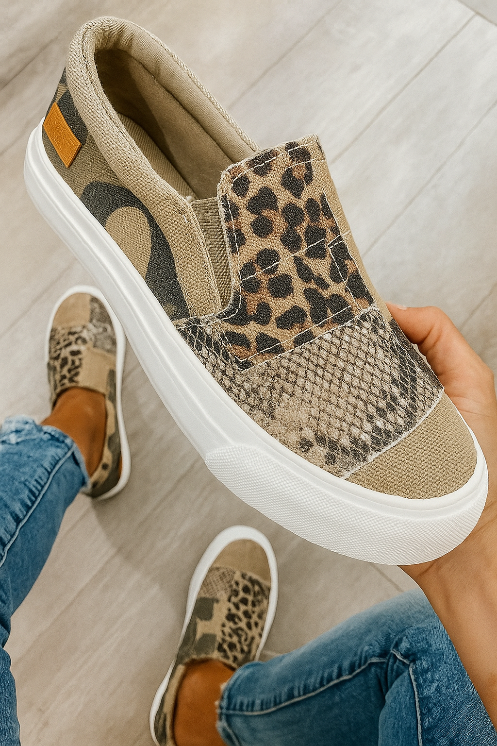 Baskets slip-on femme imprimées, semelle épaisse, du 35 au 43