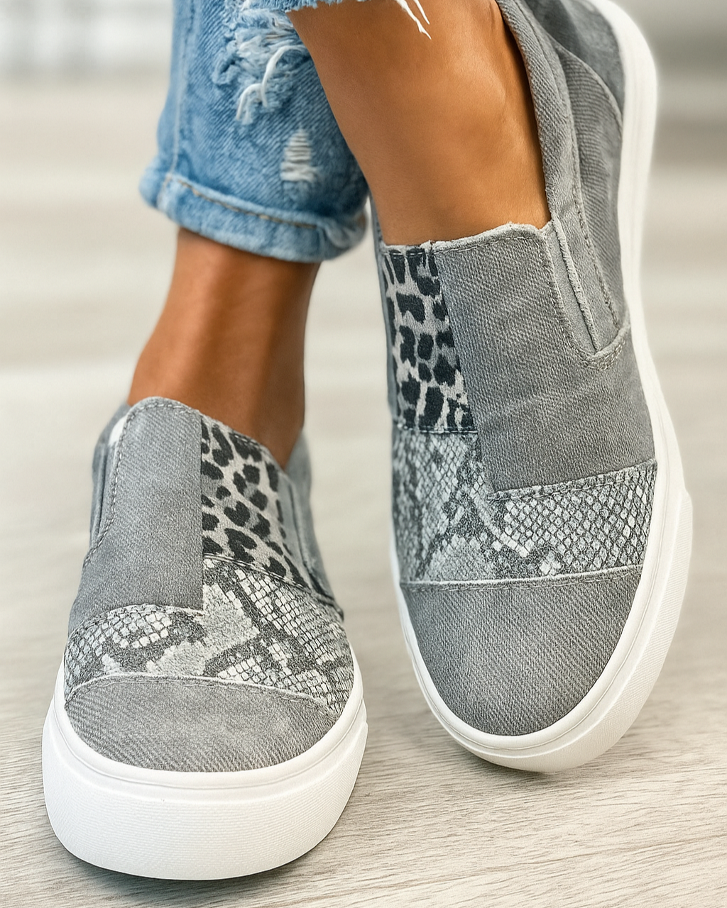 Baskets slip-on femme imprimées, semelle épaisse, du 35 au 43