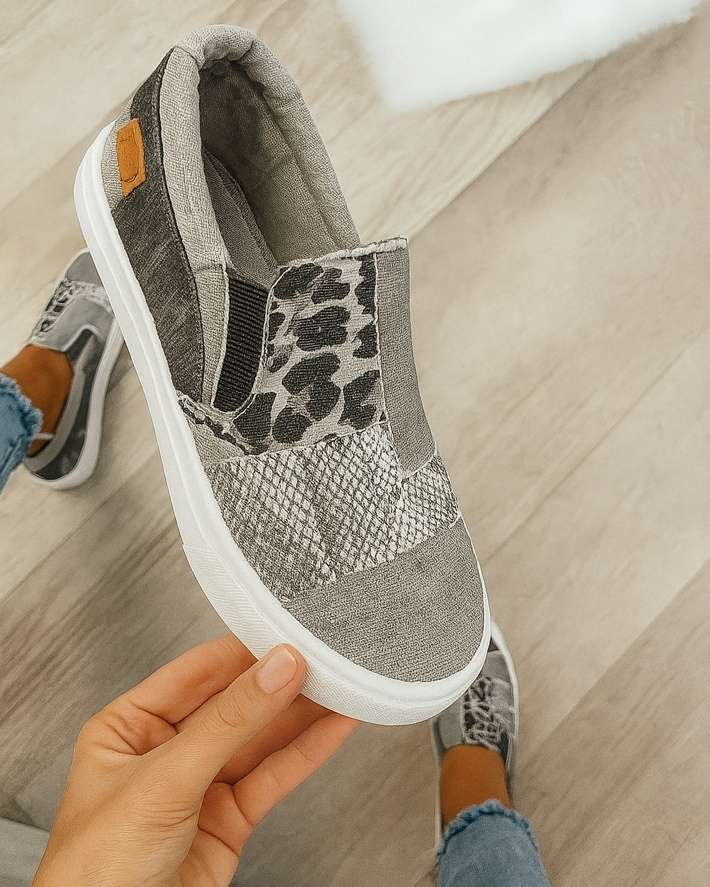 Baskets slip-on femme imprimées, semelle épaisse, du 35 au 43