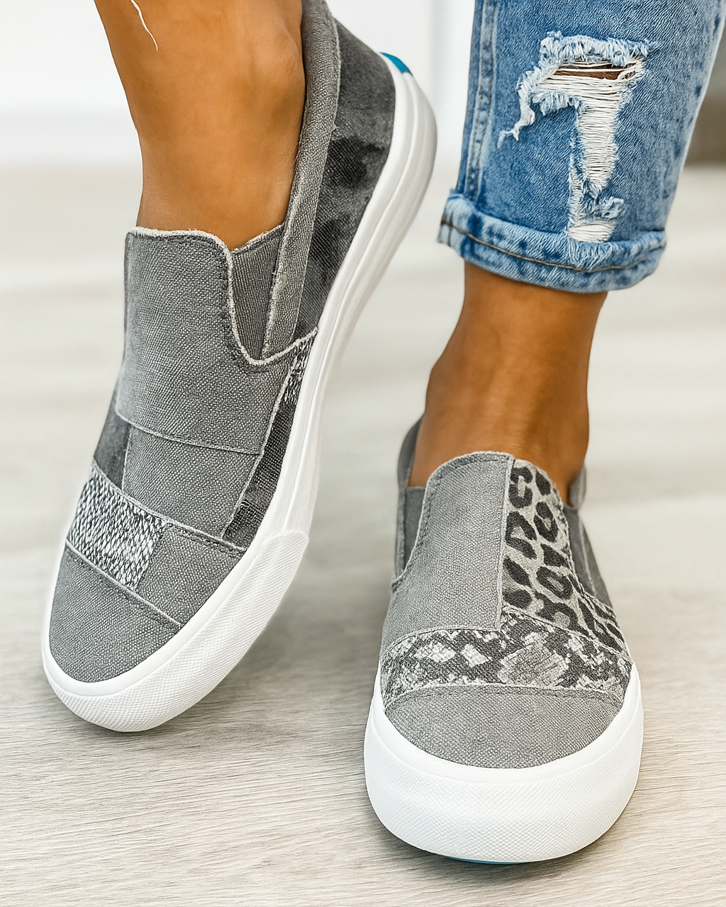Baskets slip-on femme imprimées, semelle épaisse, du 35 au 43
