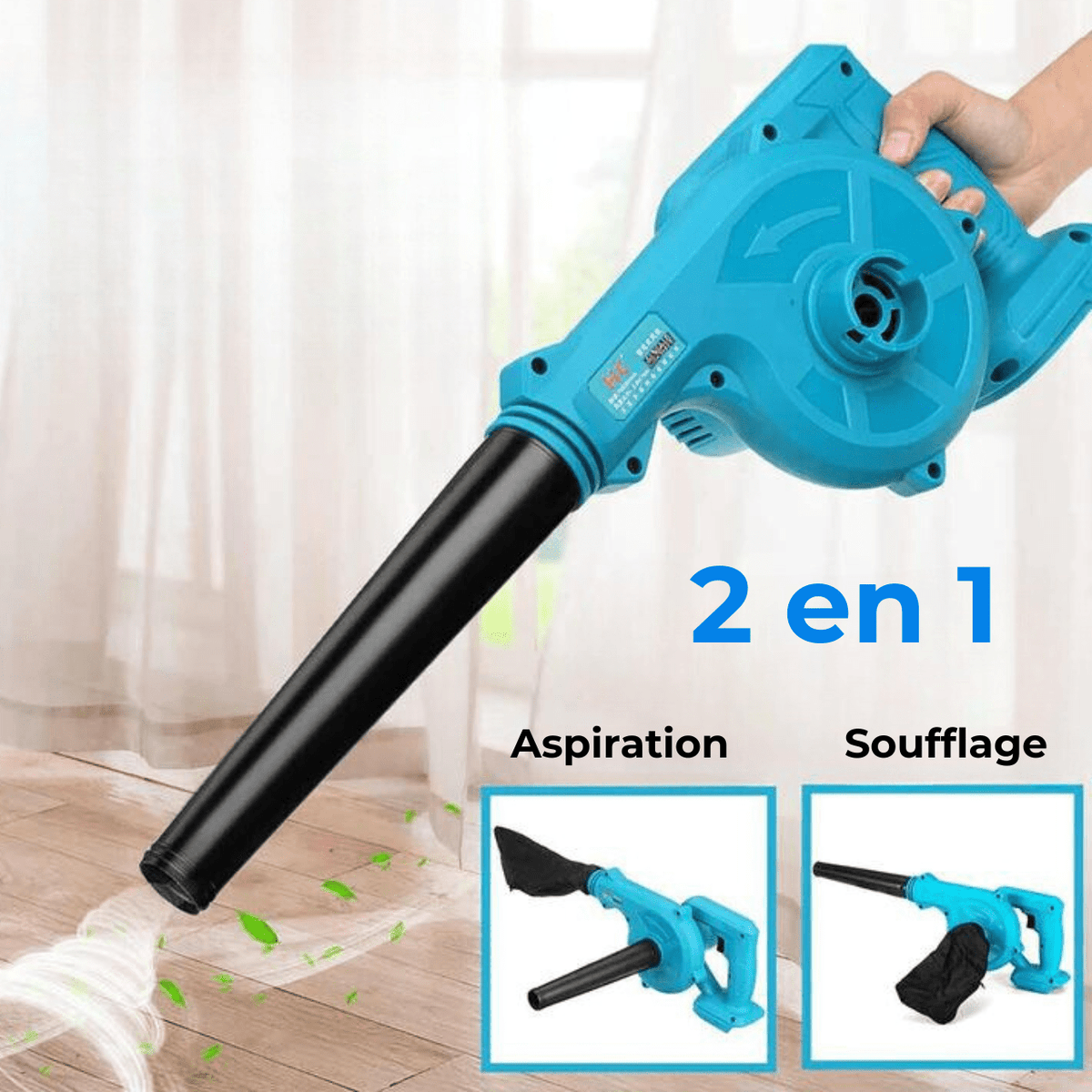 Souffleur aspirateur de feuilles sans fil 2 en 1, 2000 W