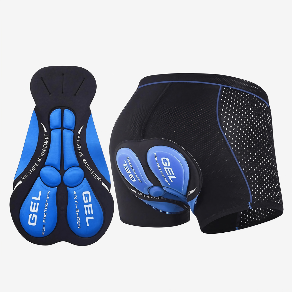 Sous-short cycliste mixte rembourré à insert gel, du S au 3XL, bleu
