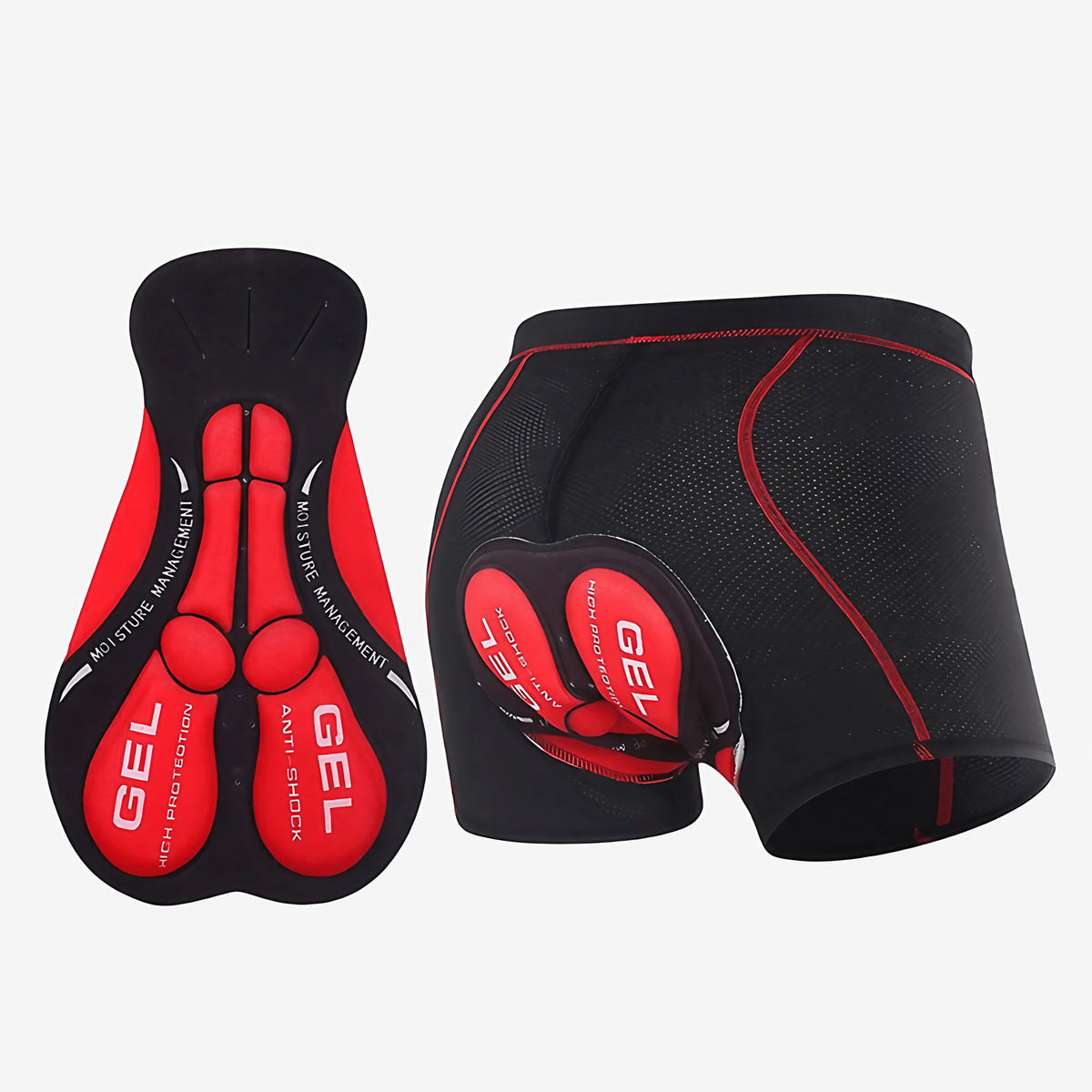 Sous-short cycliste mixte rembourré à insert gel, du S au 3XL, rouge
