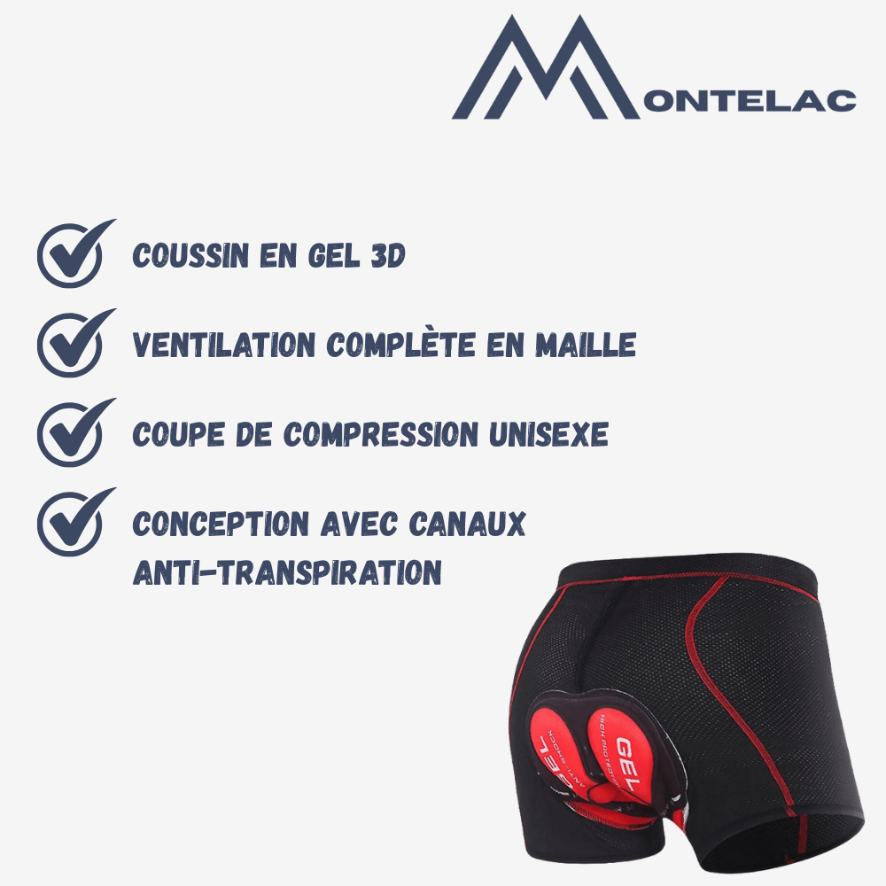 Sous-short cycliste mixte rembourré à insert gel, du S au 3XL