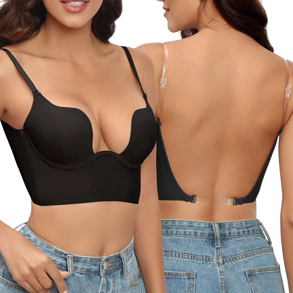 Soutien-gorge sans bretelles dos nu, bonnets A à F, noir