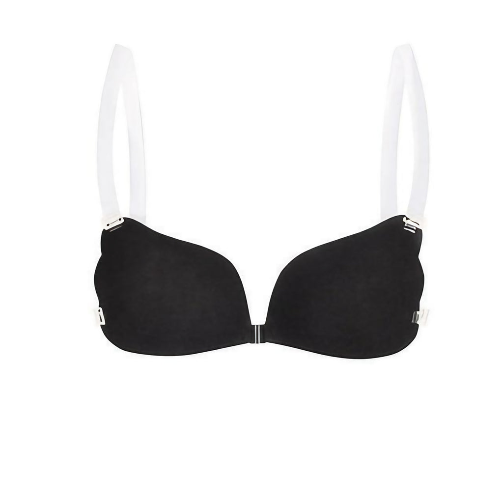Soutien-gorge sans couture à fermeture avant, bretelles transparentes, noir