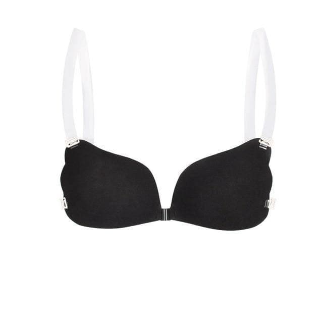 Soutien-gorge sans couture à fermeture avant, bretelles transparentes, noir