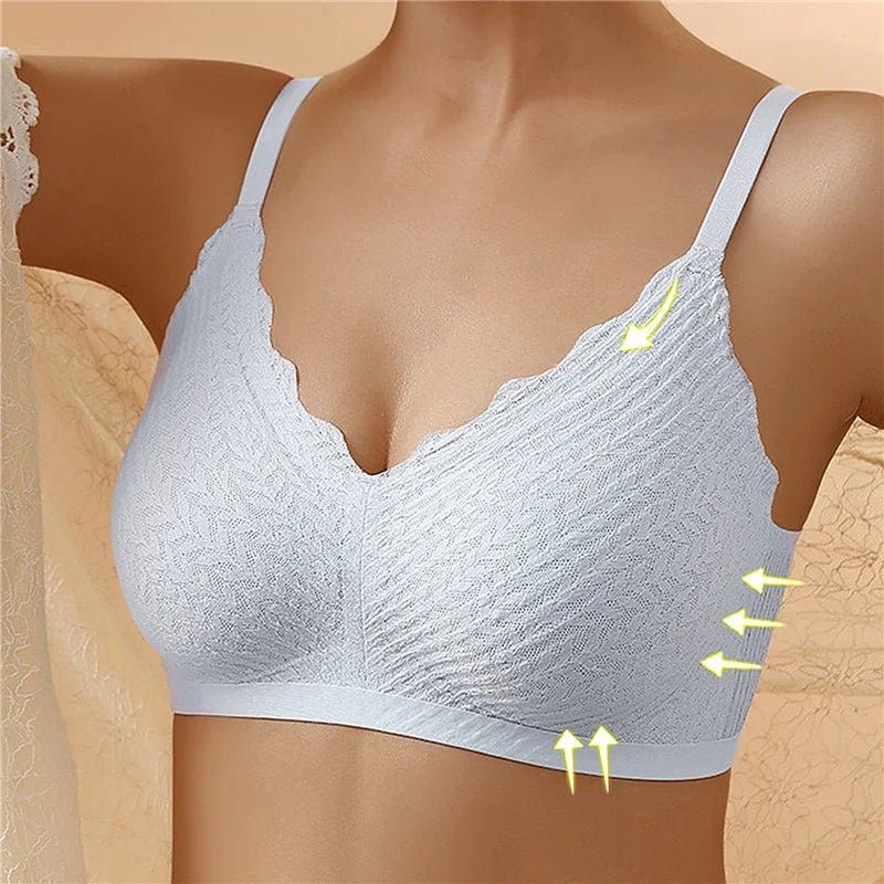 Soutien-gorge push-up sans armatures, bretelles réglables, bleu