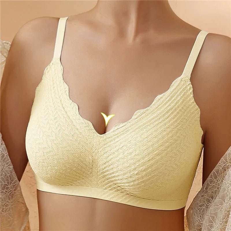 Soutien-gorge push-up sans armatures, bretelles réglables, jaune