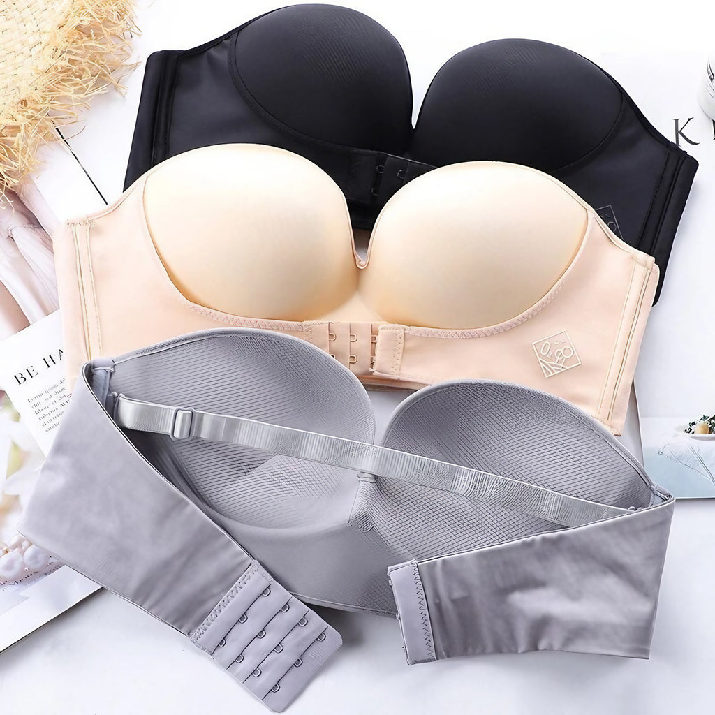 Soutien-gorge sans bretelles à fermeture devant, effet push-up
