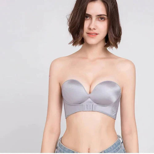 Soutien-gorge sans bretelles à fermeture devant, effet push-up