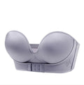 Soutien-gorge sans bretelles à fermeture devant, effet push-up, gris