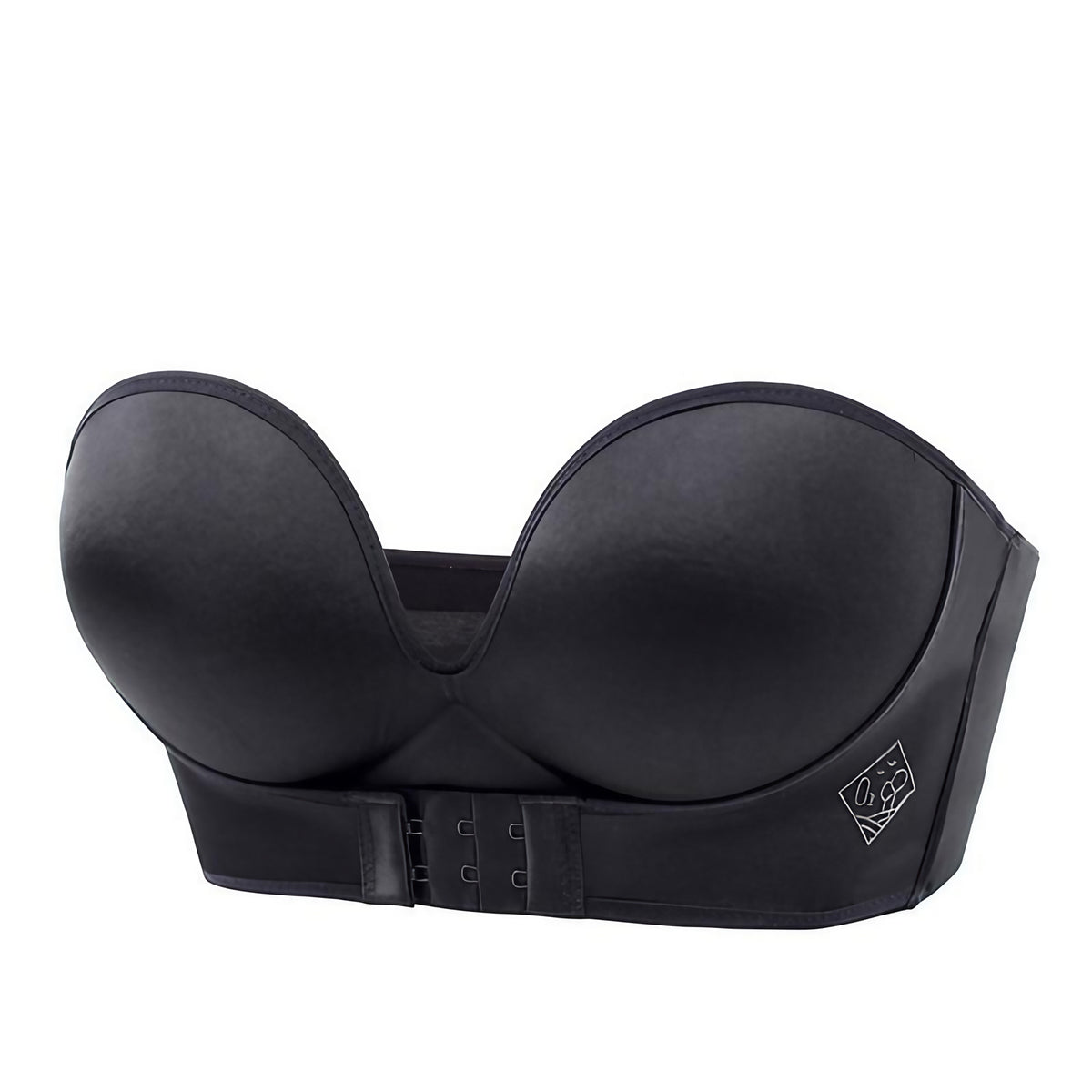 Soutien-gorge sans bretelles à fermeture devant, effet push-up, noir