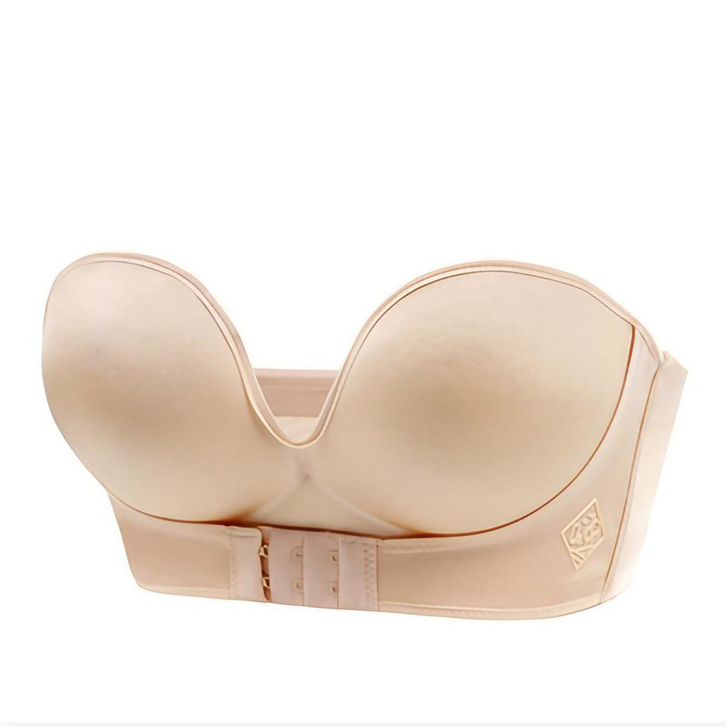Soutien-gorge sans bretelles push-up, fermeture devant, du A au E, chair