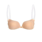 Soutien-gorge sans couture ni armature, bretelles transparentes, beige