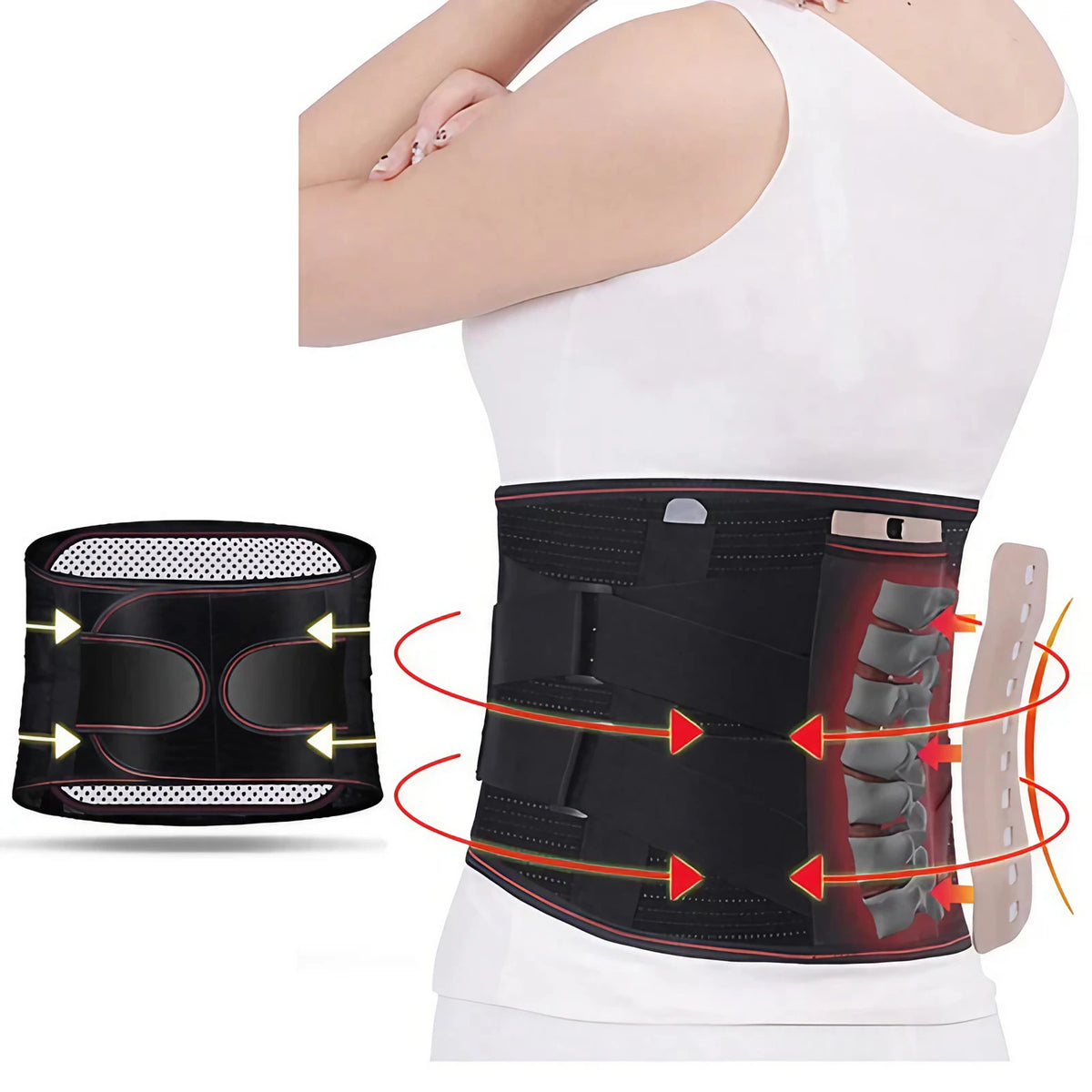 Ceinture lombaire ajustable et respirante, du S au XL, noir