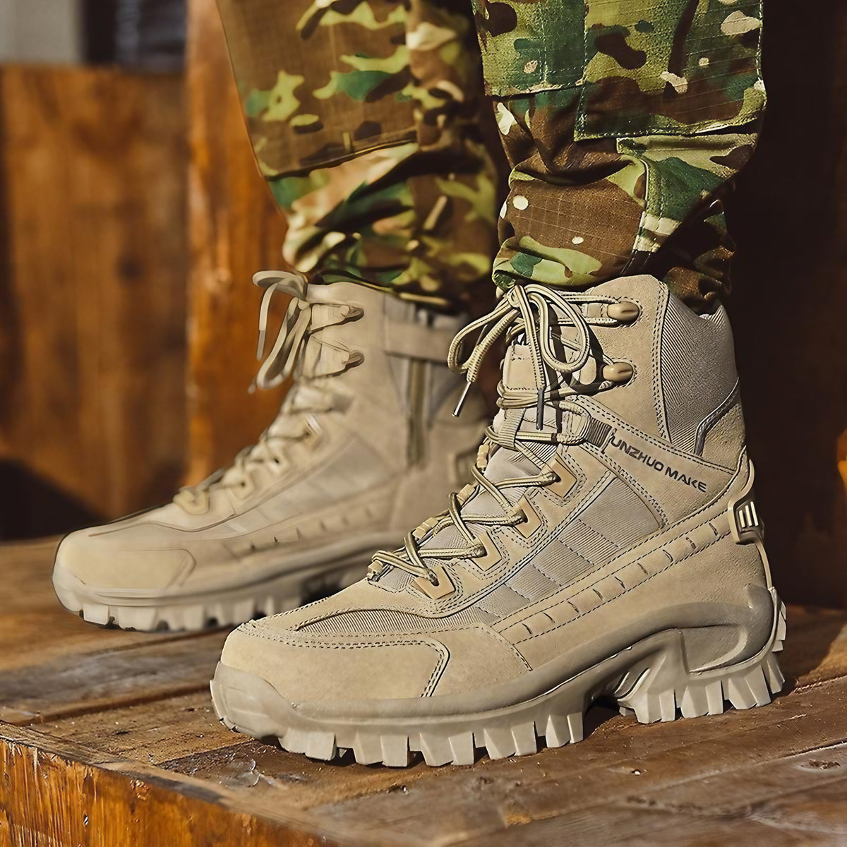 Bottes militaires homme imperméables à lacets rapides, tige haute