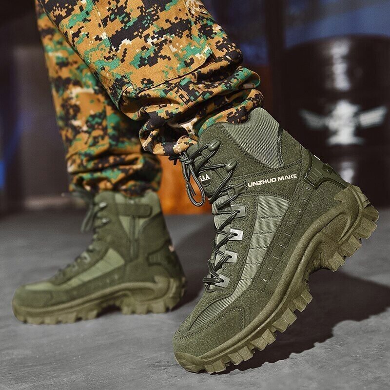 Bottes militaires homme imperméables à lacets rapides, tige haute