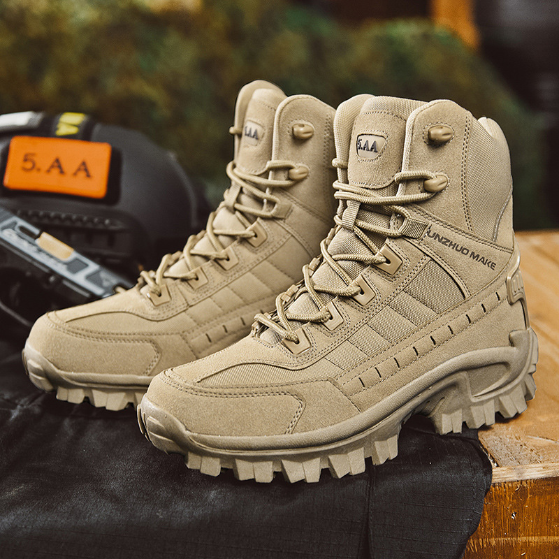 Bottes militaires homme imperméables à lacets rapides, tige haute