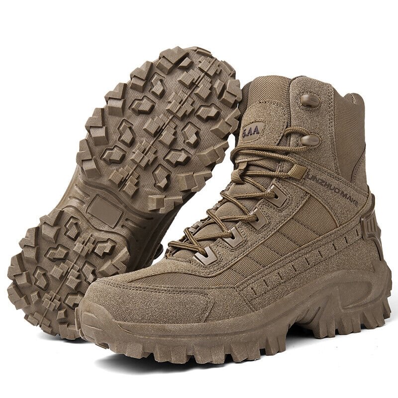 Bottes militaires homme imperméables à lacets rapides, tige haute