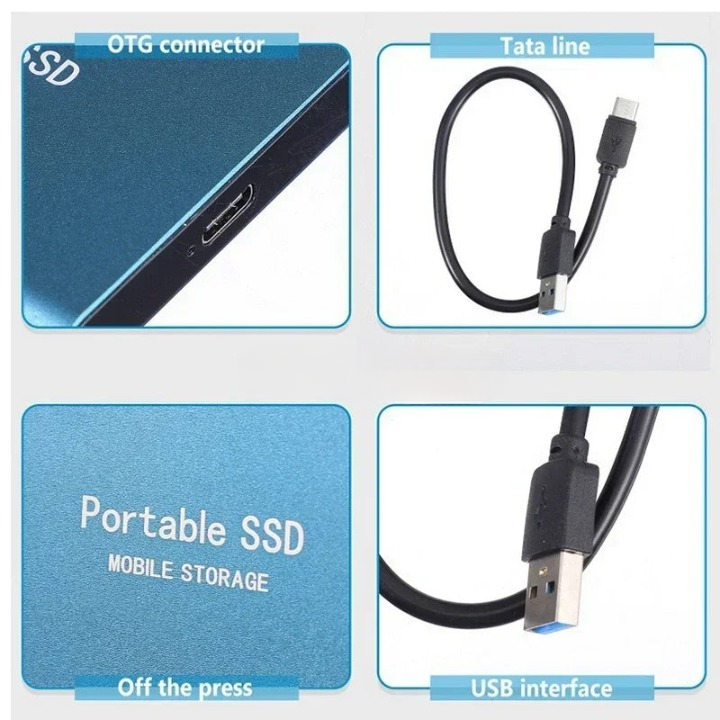 Disque SSD externe portable 2 To, boîtier compact, trois coloris