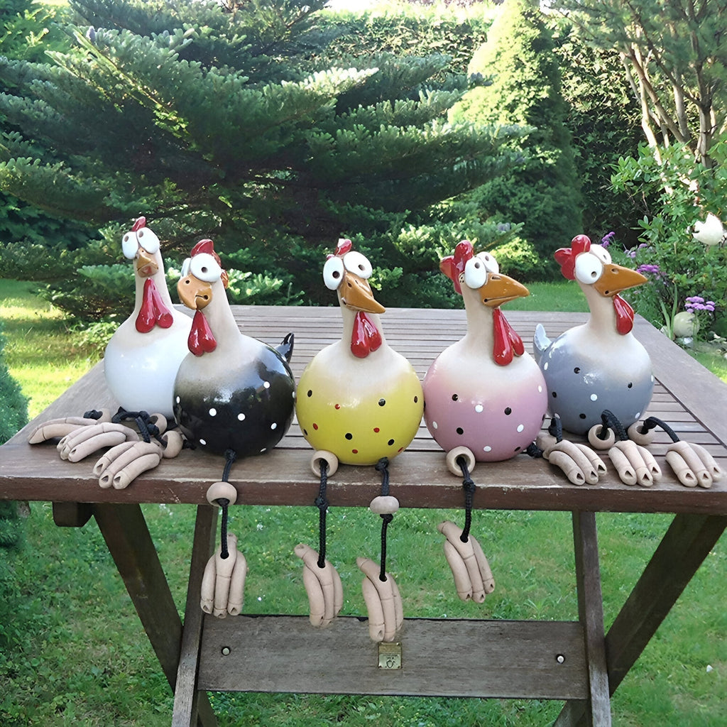 Poule décorative de jardin en résine, grands yeux, pattes mobiles, lot de 5 poules