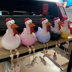Poule décorative de jardin en résine, grands yeux, pattes mobiles