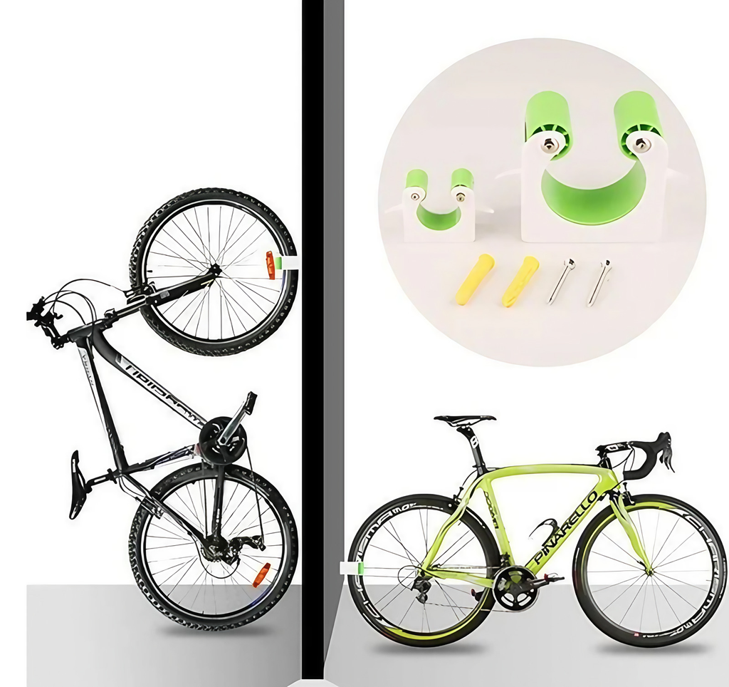 Support vélo mural pour rangement vertical, crochet incurvé, vert