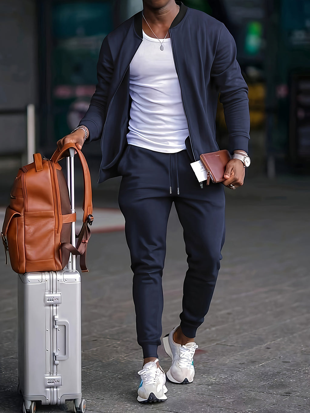 Survêtement homme veste zippée et pantalon à cordon, du S au 3XL, bleu marine