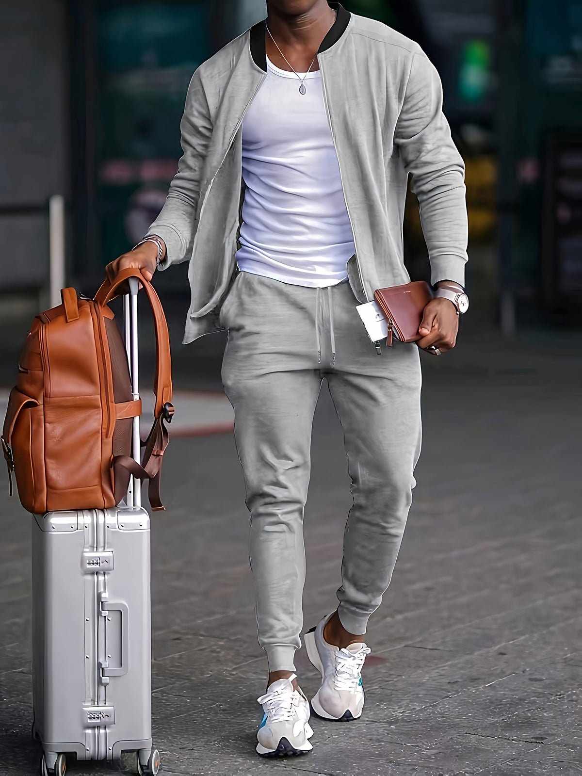 Survêtement homme veste zippée et pantalon à cordon, du S au 3XL, gris