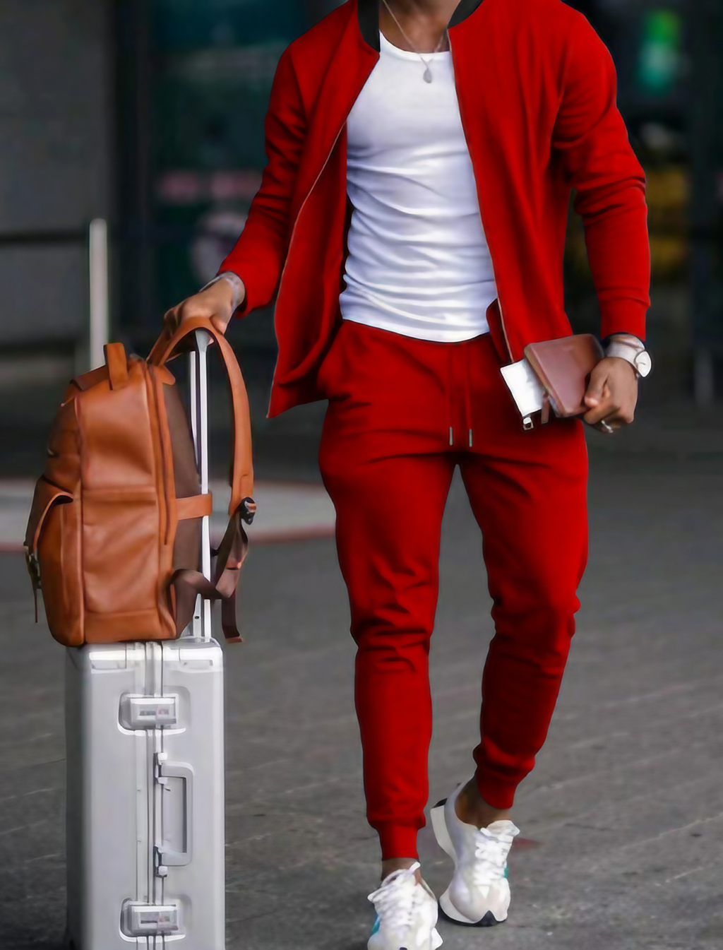 Survêtement homme veste zippée et pantalon à cordon, du S au 3XL, rouge