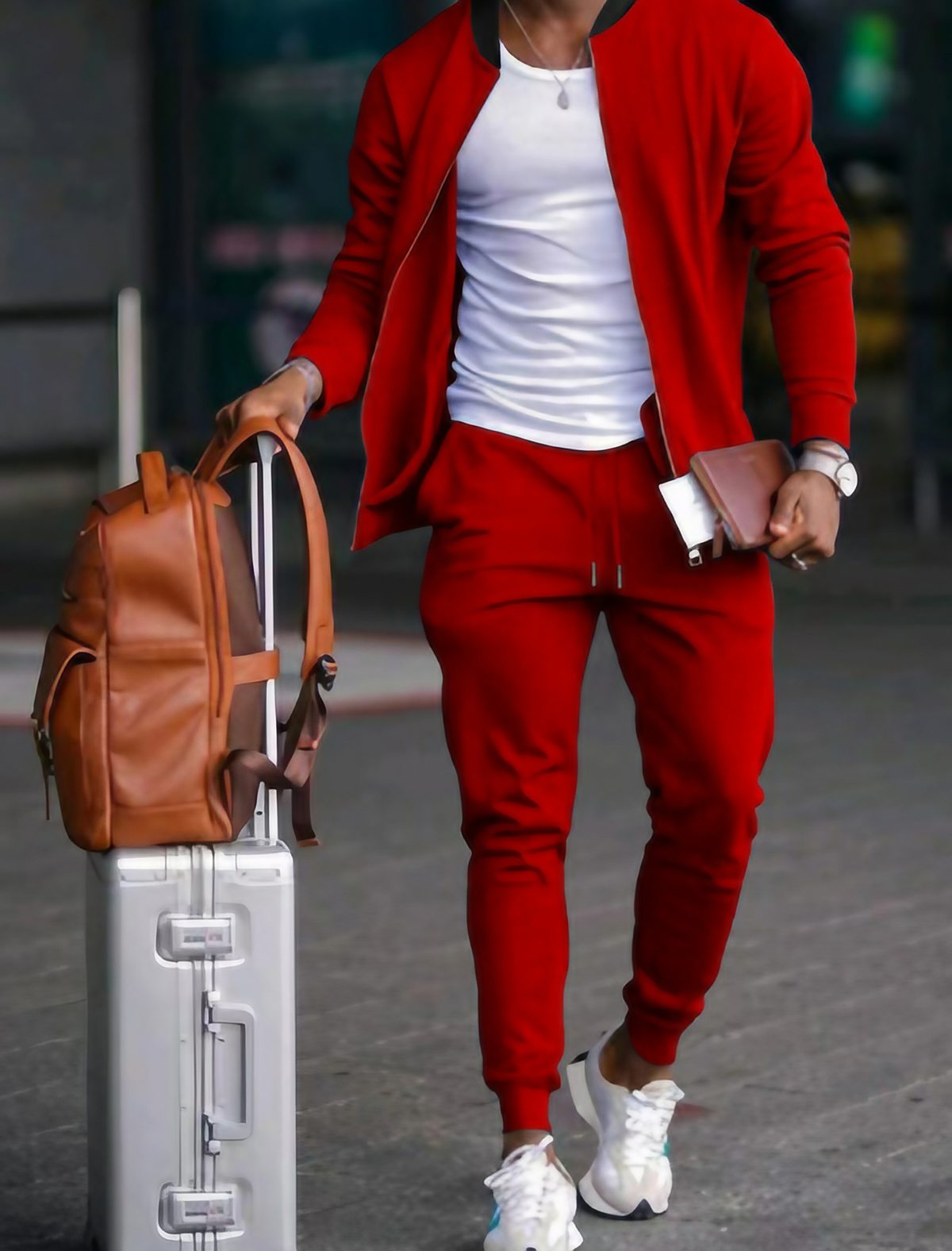 Survêtement homme veste zippée et pantalon à cordon, du S au 3XL, rouge