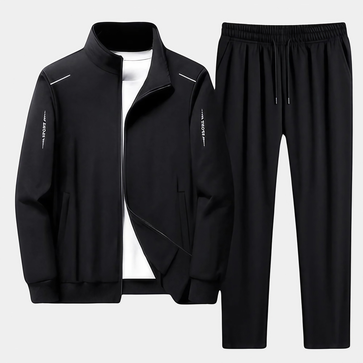 Survêtement homme veste zippée et pantalon jogger, du L au 5XL, noir