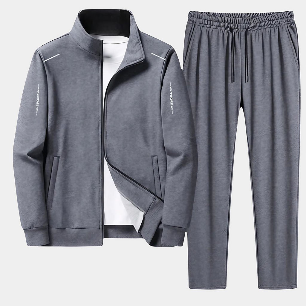 Survêtement homme veste zippée et pantalon jogger, du L au 5XL, gris