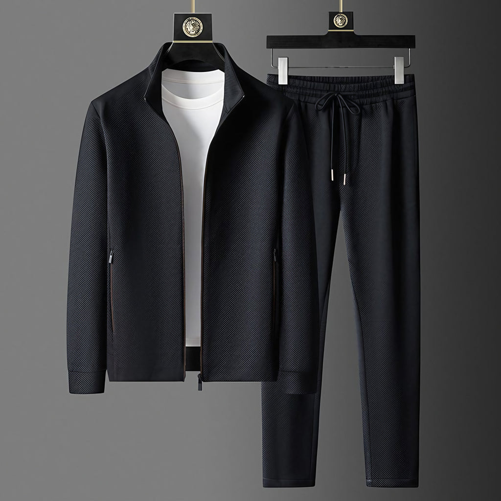 Survêtement homme veste zippée et pantalon ajusté, noir ou bleu, noir