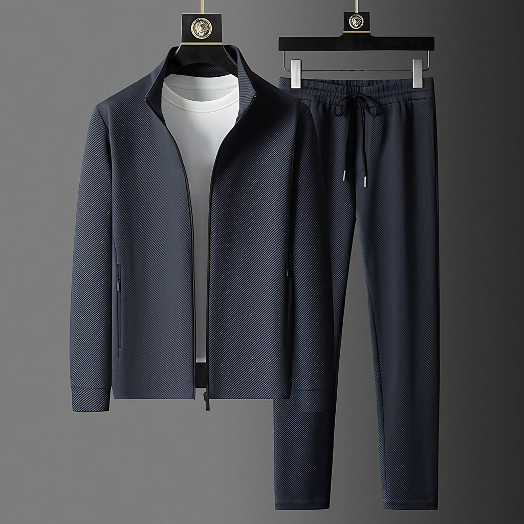 Survêtement homme veste zippée et pantalon ajusté, noir ou bleu, bleu foncé