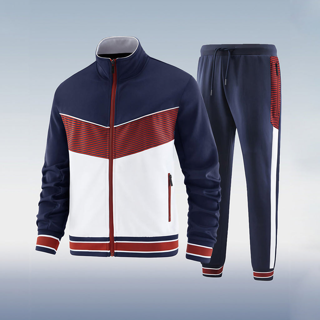 Survêtement homme deux pièces, cinq coloris, du S au 3XL, rouge et bleu marine