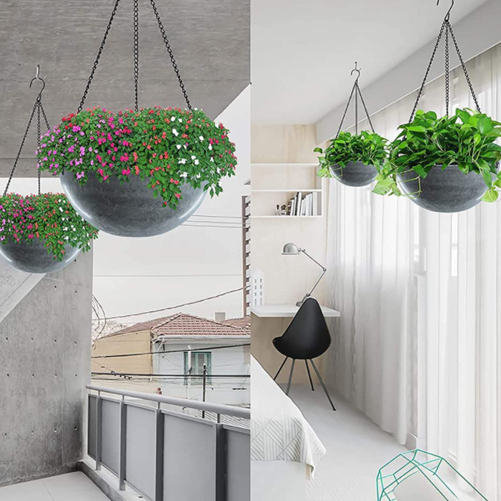 Suspensions à chaînes pour pots de fleurs, noir, lot de 4