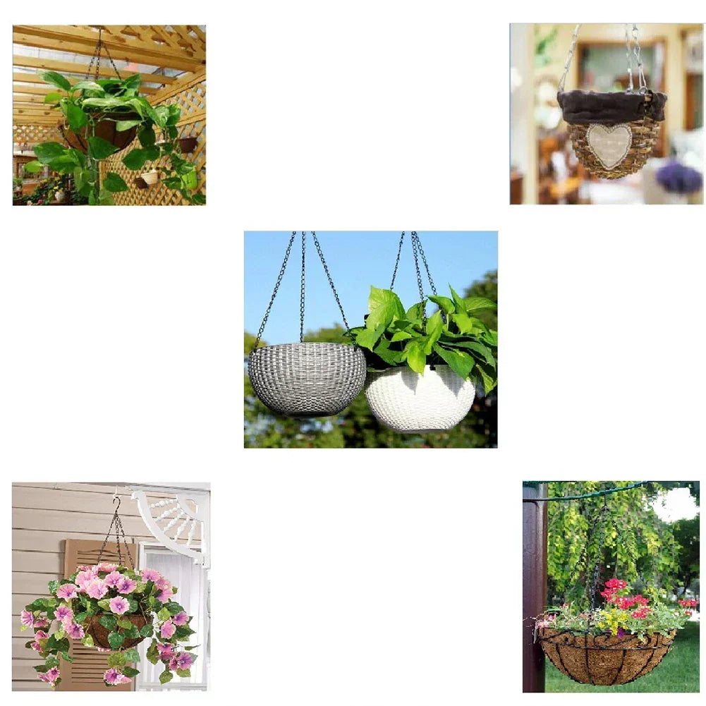 Suspensions à chaînes pour pots de fleurs, noir, lot de 4