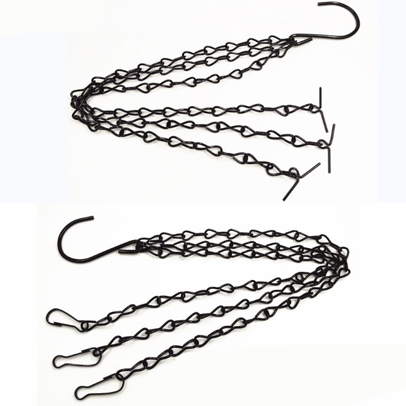 Suspensions à chaînes pour pots de fleurs, noir, lot de 4