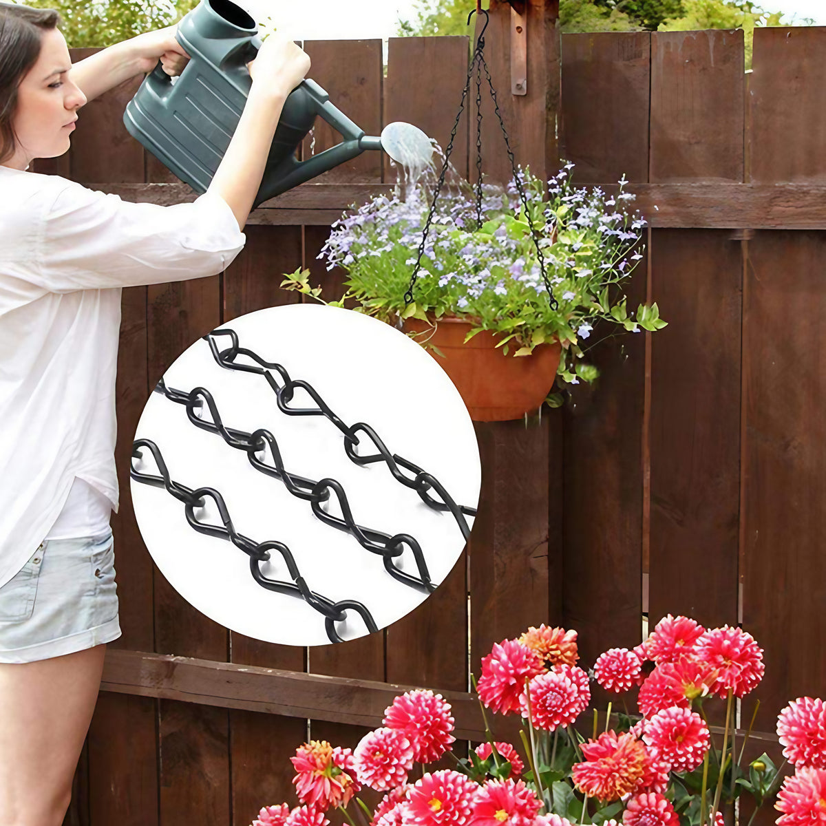 Suspensions à chaînes pour pots de fleurs, noir, lot de 4