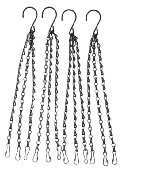 Suspensions à chaînes pour pots de fleurs, noir, lot de 4