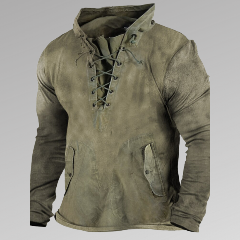 Sweat à capuche homme à laçage devant, poches latérales, vert