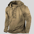 Sweat à capuche homme à laçage devant, poches latérales, kaki