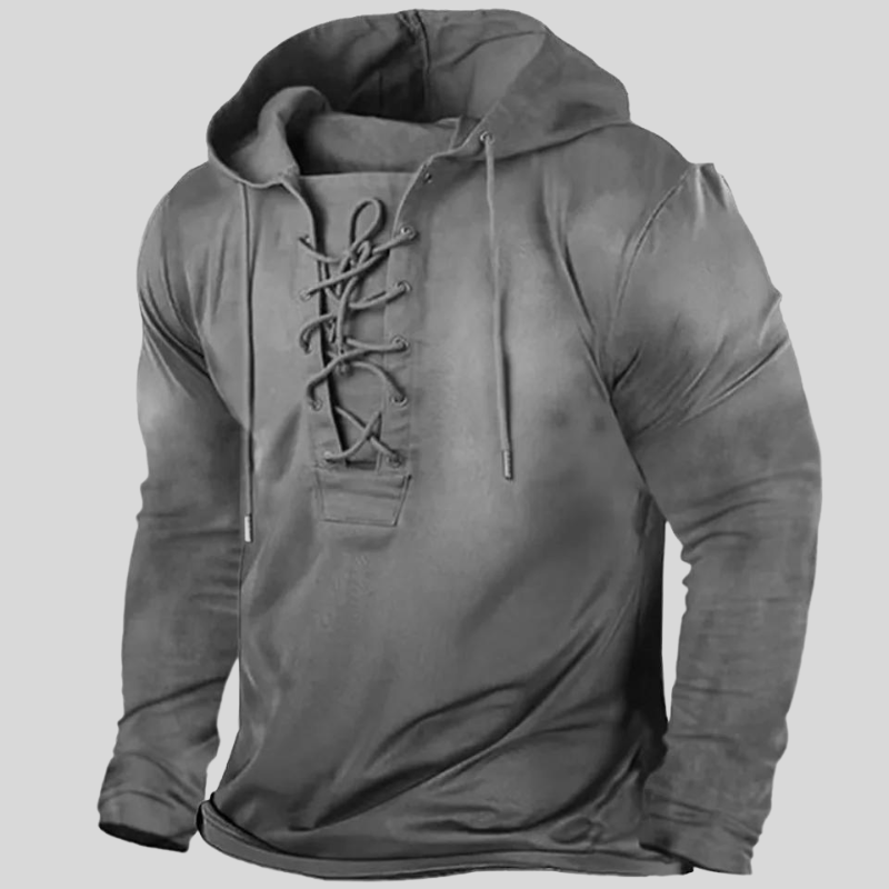 Sweat à capuche homme à laçage devant, poches latérales, gris