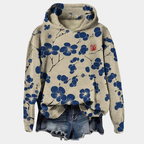 Sweat à capuche femme imprimé fleurs, coupe ample, du XS au 3XL, bleu 02