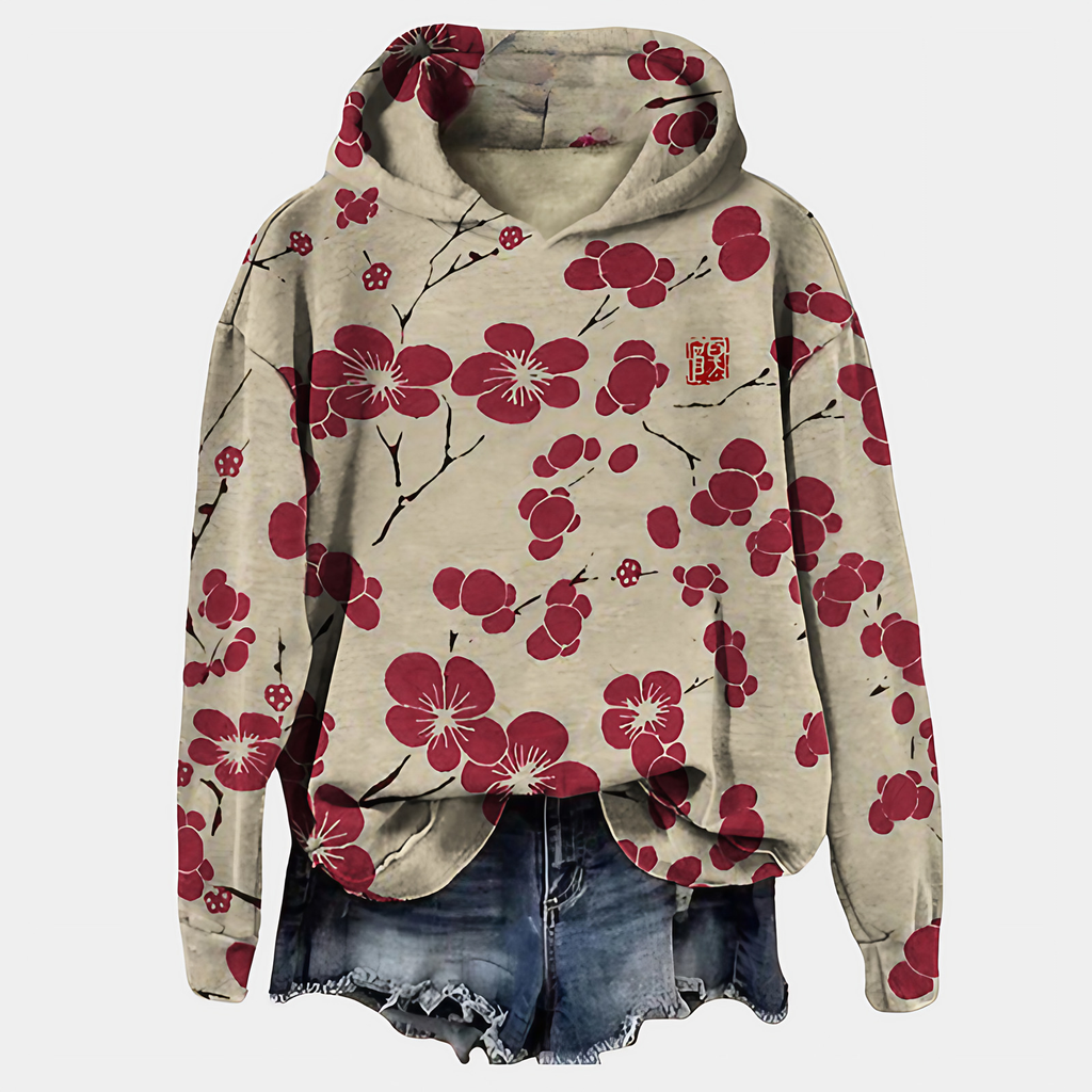 Sweat à capuche femme imprimé fleurs, coupe ample, du XS au 3XL, rouge
