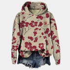 Sweat à capuche femme imprimé fleurs, coupe ample, du XS au 3XL, rouge