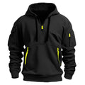 Sweat homme à capuche et col demi-zip, six coloris, du S au 4XL, noir
